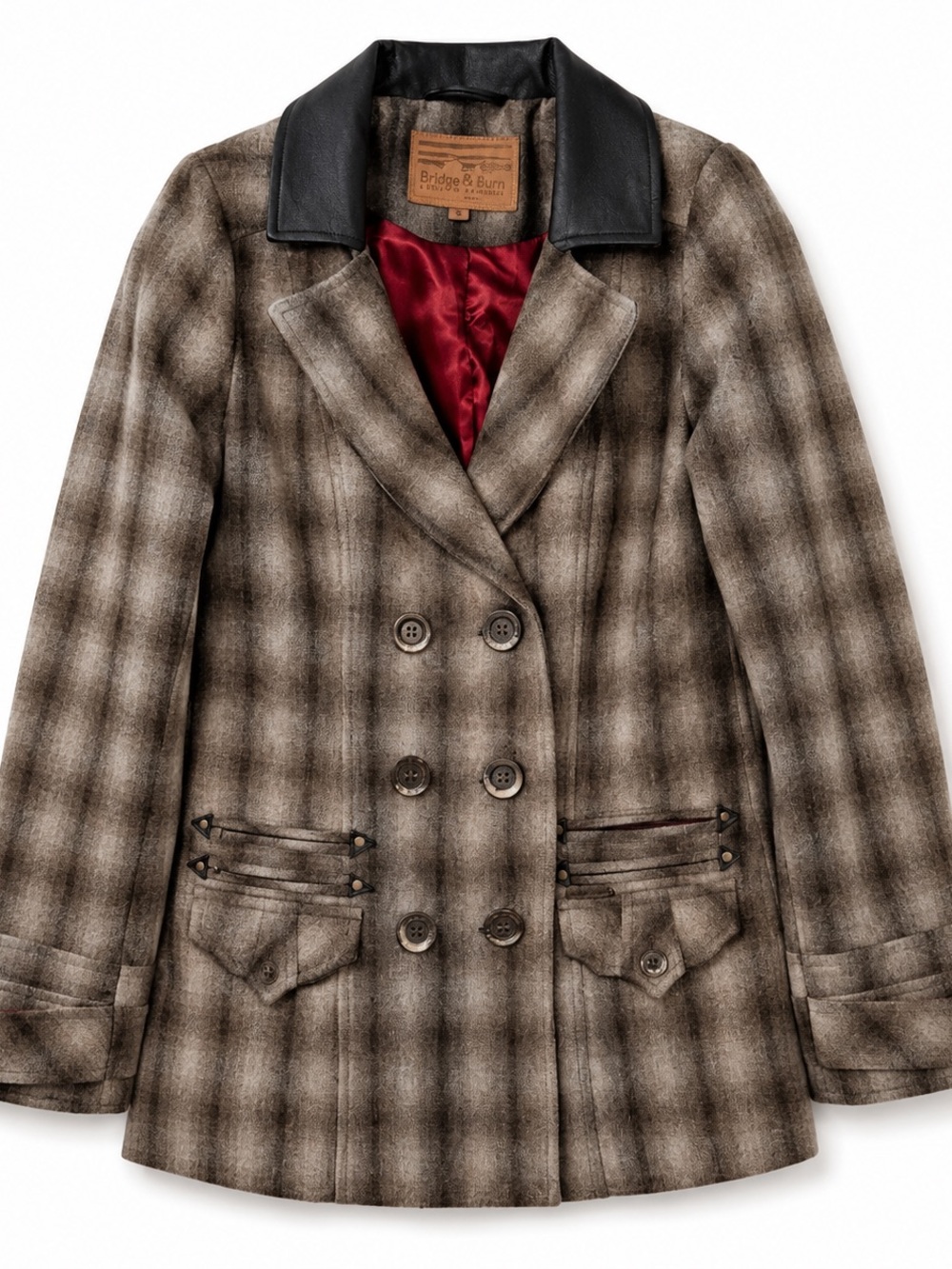 BEAUTIFUL!!  Powder River Outfitters  Brown Plaid Wool Blend Western Coat/Jacket